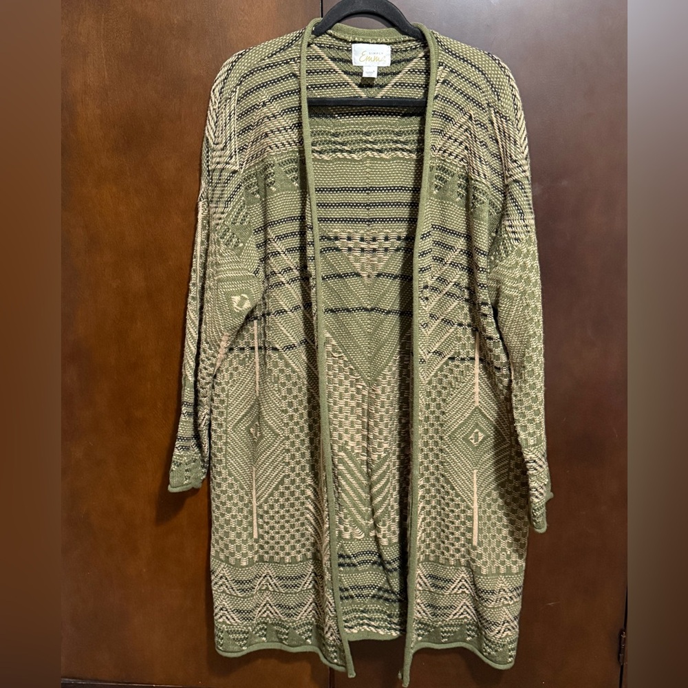 Simply Emma Olive Green Open Front Longline Cardigan size 3X
